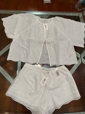Aritzia White Eyelet Cotton Shorts Set